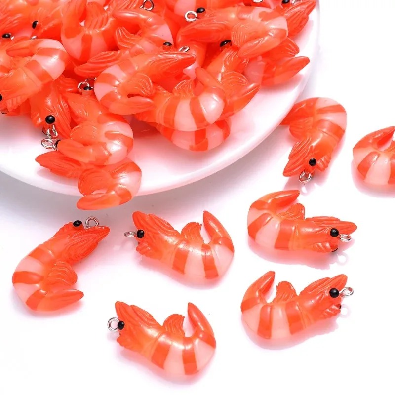 Resin Craft Projects - 10 個アクリル樹脂漫画シーフードチャーム 3D 模擬ロブスターシュリンプペンダント DIY ジュエリー作成アクセサリーネックレス用