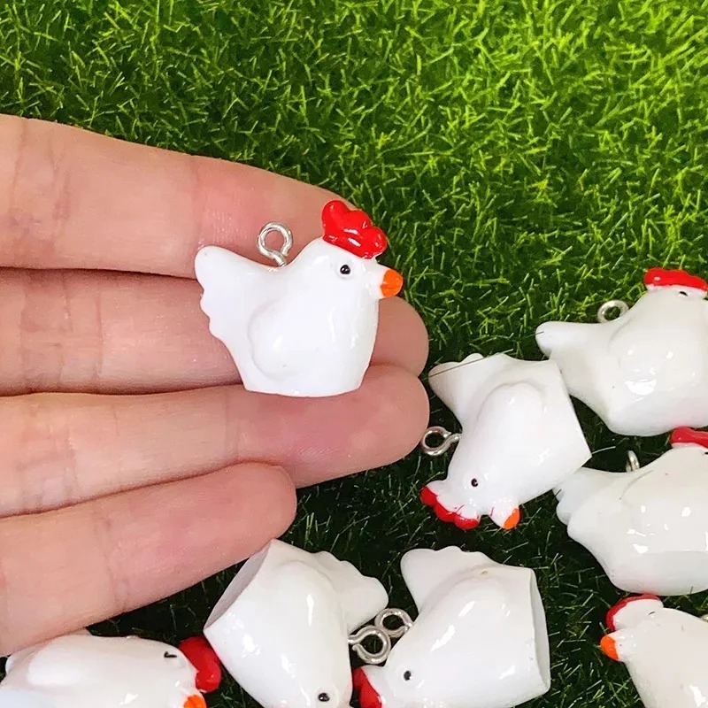 Resin Crafts Diy - 10個入り 可愛いミニ3Dチキンレジンチャーム 漫画風シミュレーション雄鶏ペンダント DIYクラフト用品 イヤリングキーホルダー用