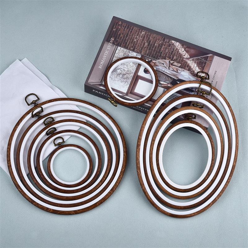Wood Ring Blank - 縫製道具 丸型楕円形木製刺繍枠セット カラフルプラスチック刺繍枠リング DIYクロスステッチ針工芸ツール