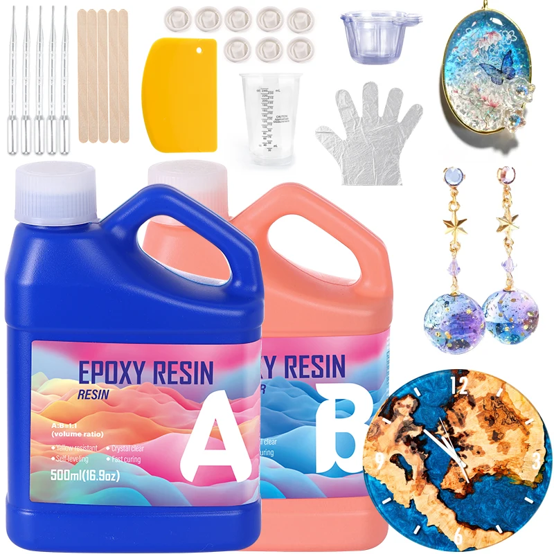 Epoxy Uv Resin Kit - 簡単混合エポキシ樹脂キット クリスタルクリア樹脂エポキシ エポキシ気泡なし 黄変なし UV耐性 DIYクラフト
