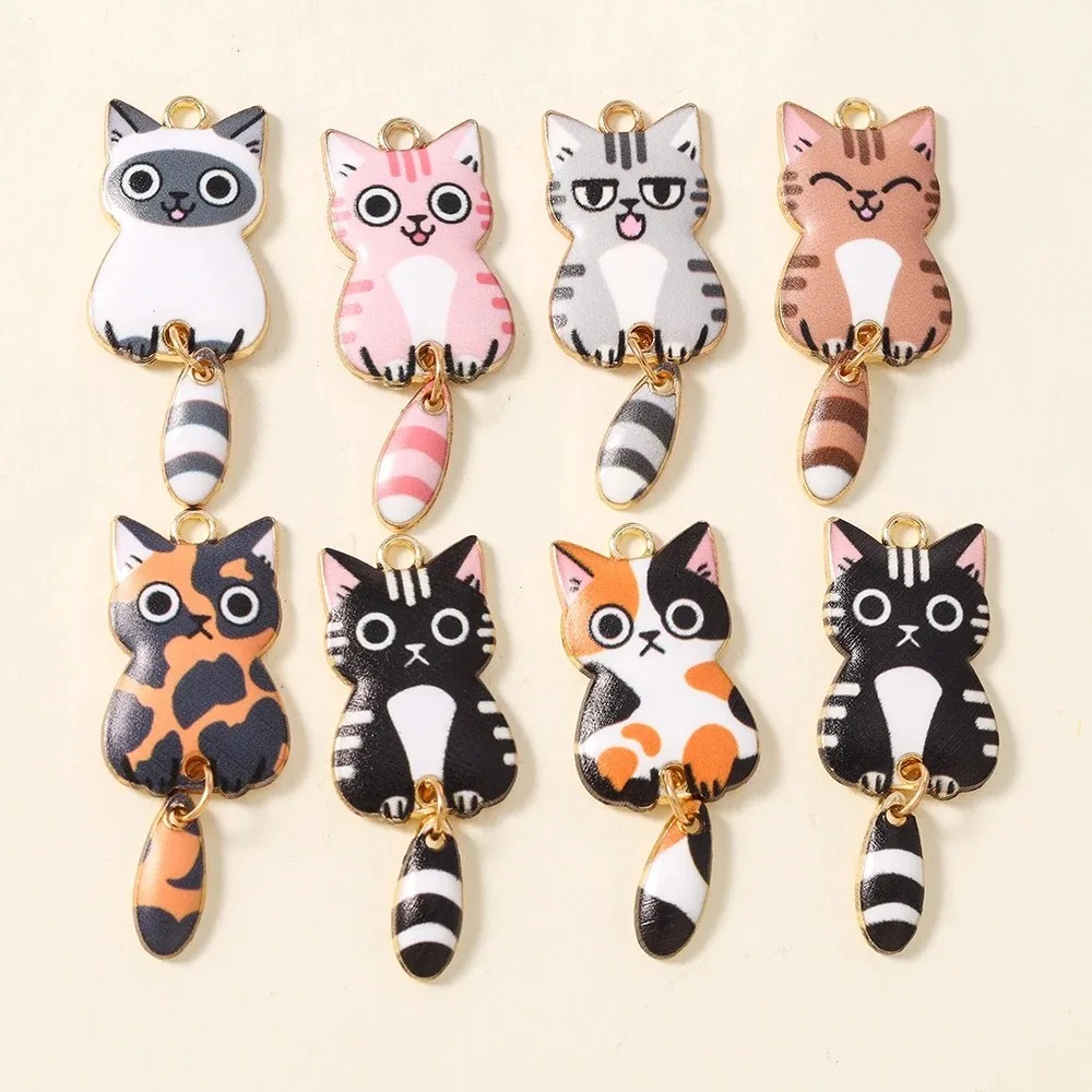 Resin Craft Material - 10 個 16 × 39 ミリメートルかわいい漫画猫樹脂チャーム素敵な動物ペンダント