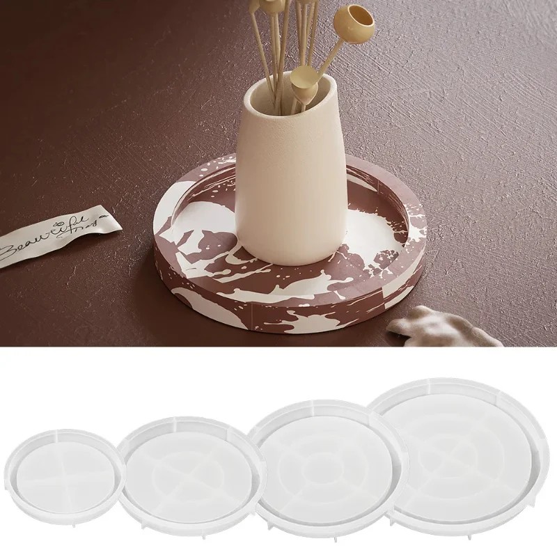 Serving Tray Mold - 最高品質のローリングトレイ型樹脂製大型丸型サービングトレイ型、縁付きプレートシリコンエポキシキャスティングサービングボードDIY