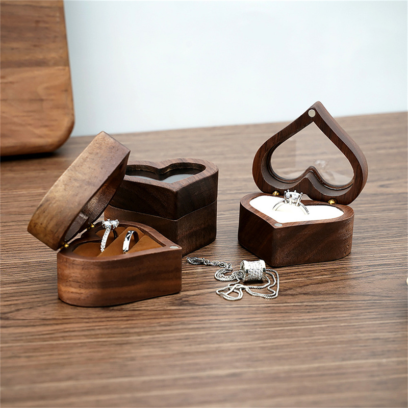 Wood Ring Blank - 1 個ハートクルミ木製リングボックスプロポーズ婚約指輪ホルダージュエリー収納ボックス