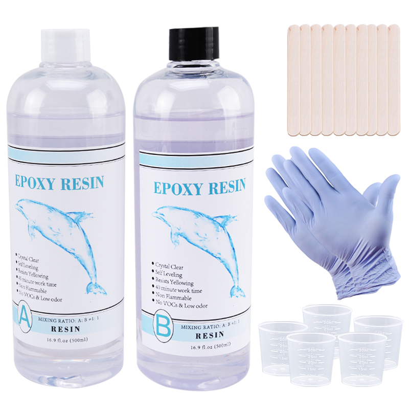 Epoxy Uv Resin Kit - 1:1 クリアエポキシ樹脂クリスタルクリアアート樹脂エポキシ 2 パートエポキシ鋳造樹脂キット、計量カップ、スティック、シリコン手袋付き