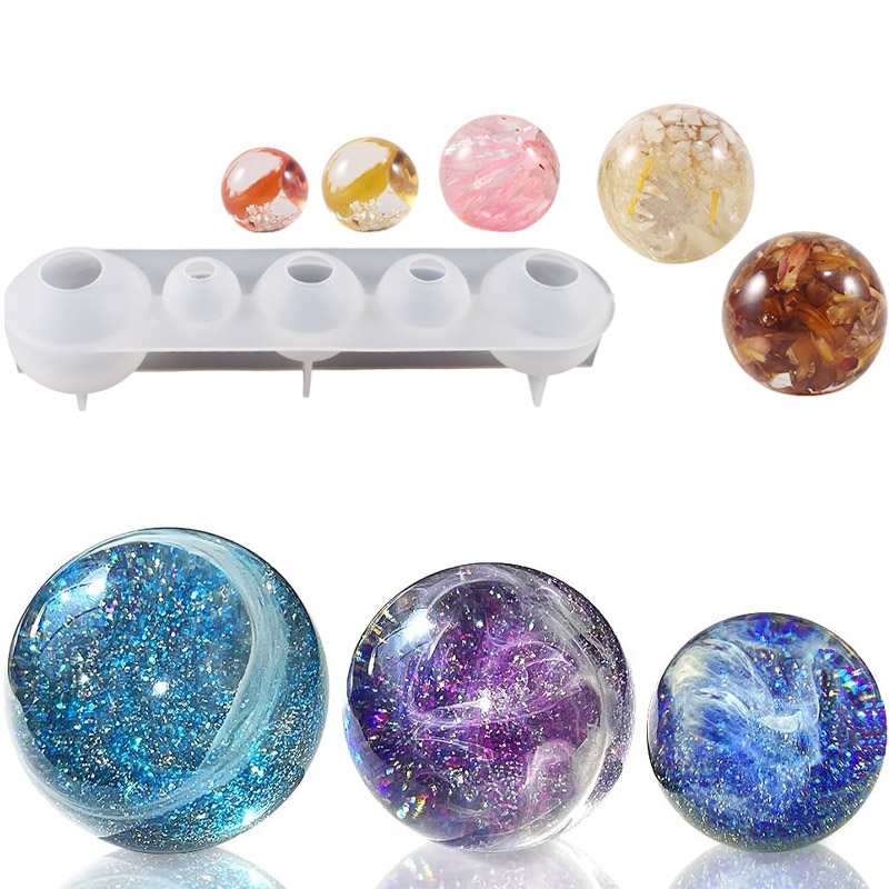 Resin Ocean Wave Mold - ジュエリー作り用の5つの空洞を備えた球体型,丸い樹脂ボール型,シリコンオーブ,20mm, 25mm, 30mm, 35mm, 40mm