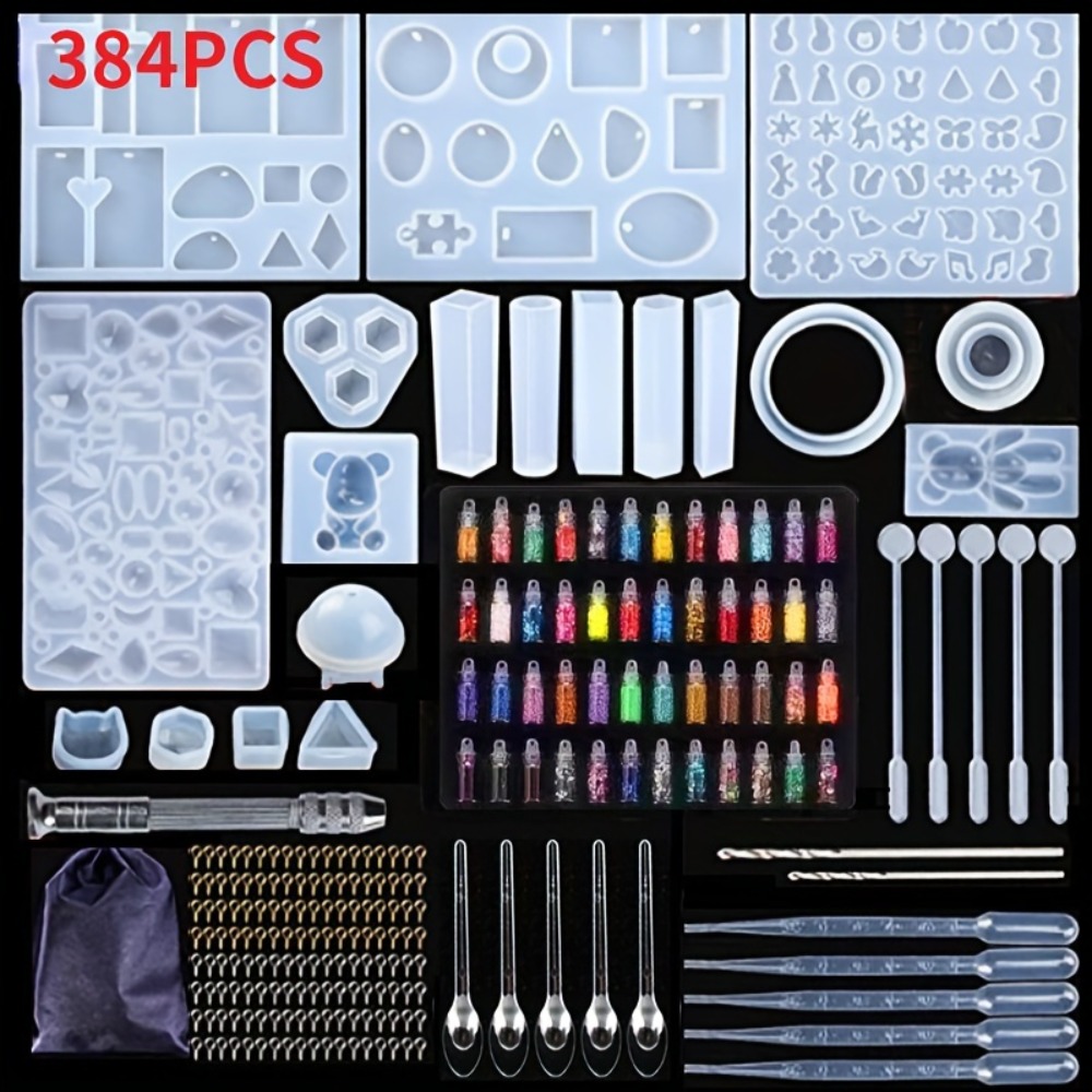 Resin Jewelry Kit - クマ型エポキシ樹脂モールドキット グリッターパウダーセット 透明エポキシ樹脂 エポキシ樹脂モールドキット 簡単に取り外し可能 1:1比率