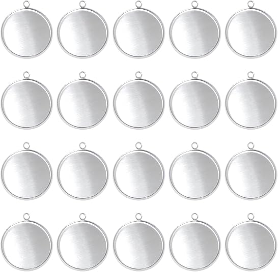 20個のステンレス鋼ラウンドベゼルブランクペンダントトレイ、 - Crafting Resin のレビューと価格