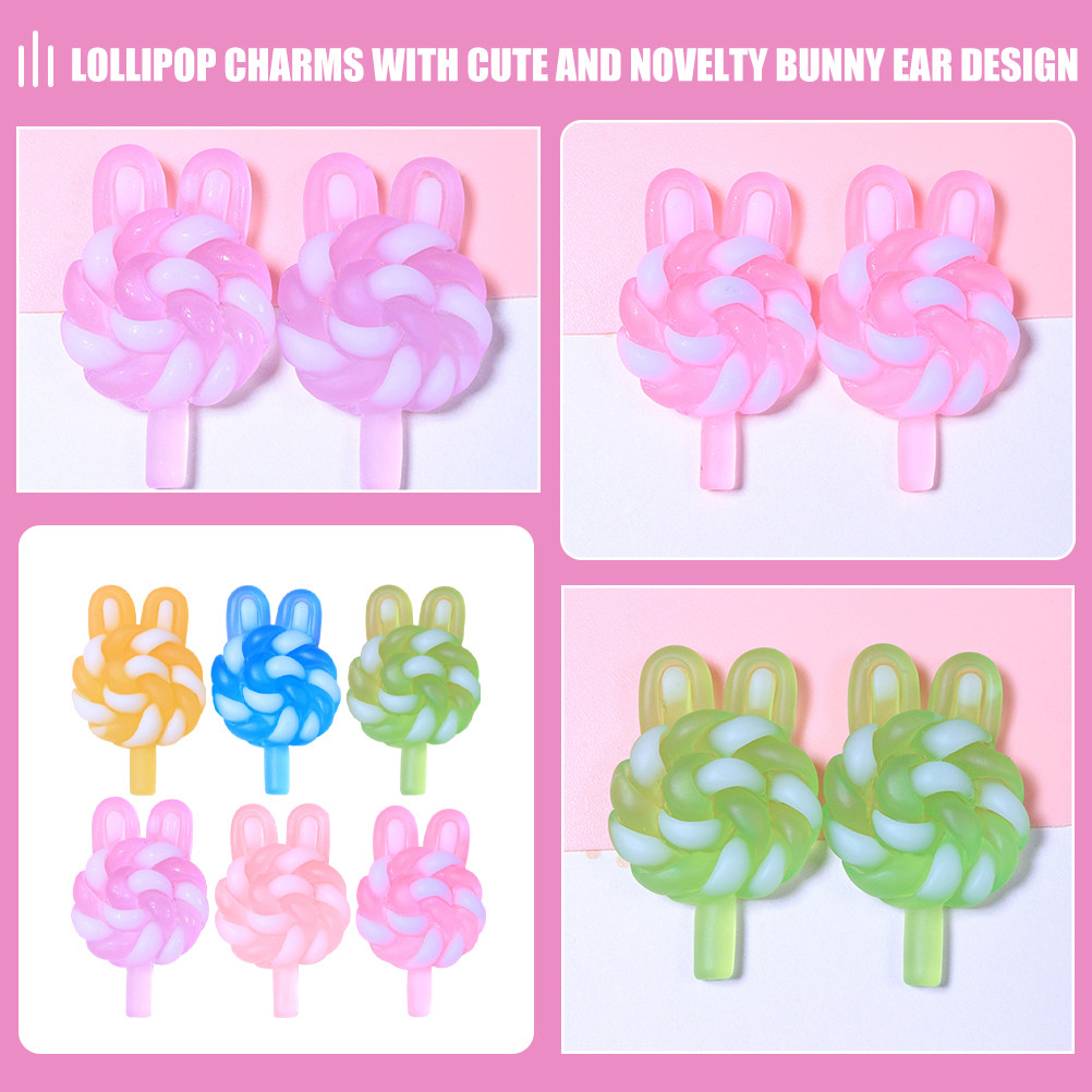 24 個のかわいい漫画ロリポップチャームウサギの形をした光る - Resin Crafts Diy のレビューと価格