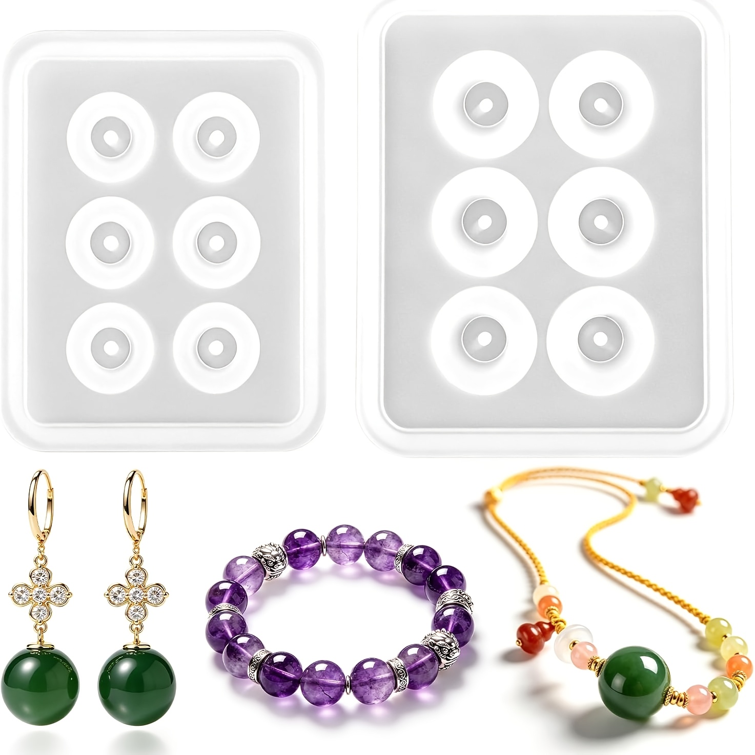 2つの穴あき球形シリコンビーズ型、円形エポキシ樹脂型、ジュエ - Resin Jewelry Kit のレビューと価格