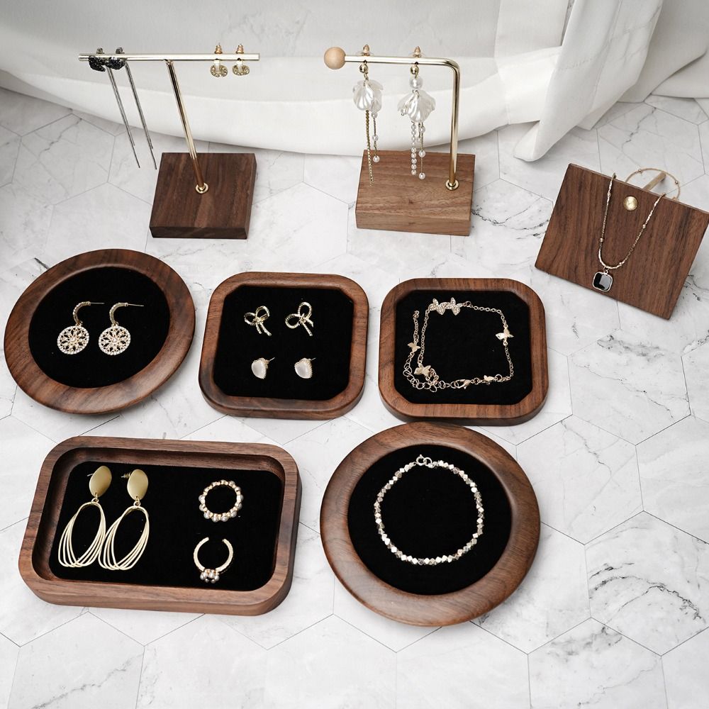 シンプルな幾何学的形状の木製リングトレイ、絶妙なベルベットイ - Wood Ring Blank のレビューと価格