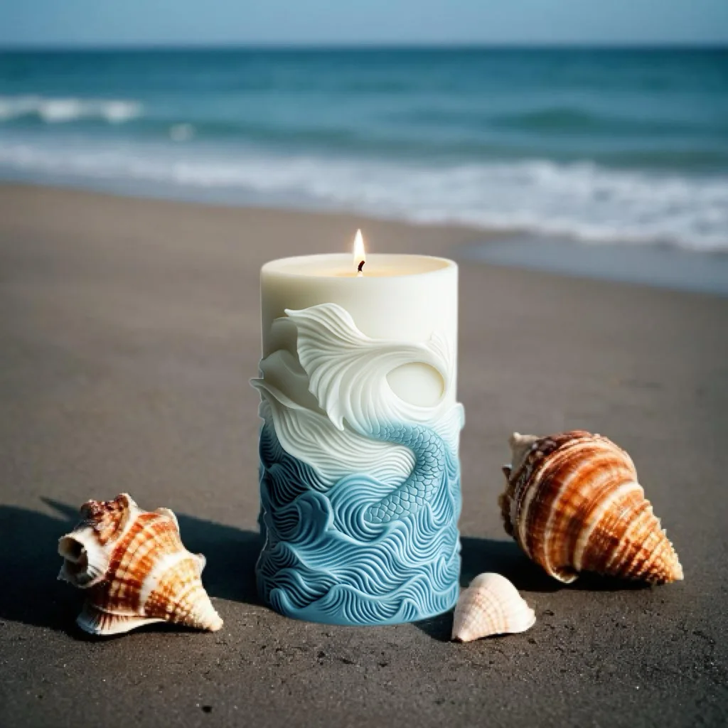円筒形シリコンキャンドルモールド、レリーフ石膏モールド、石膏 - Resin Ocean Wave Mold のレビューと価格