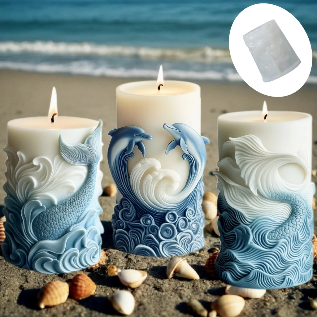 円筒形シリコンキャンドルモールド、レリーフ石膏モールド、石膏 - Resin Ocean Wave Mold のレビューと価格