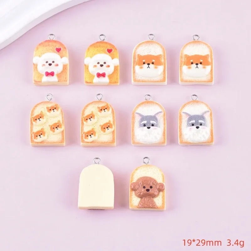 10 個かわいいトースト犬樹脂ペンダント漫画動物チャーム D - Resin Craft Material のレビューと価格