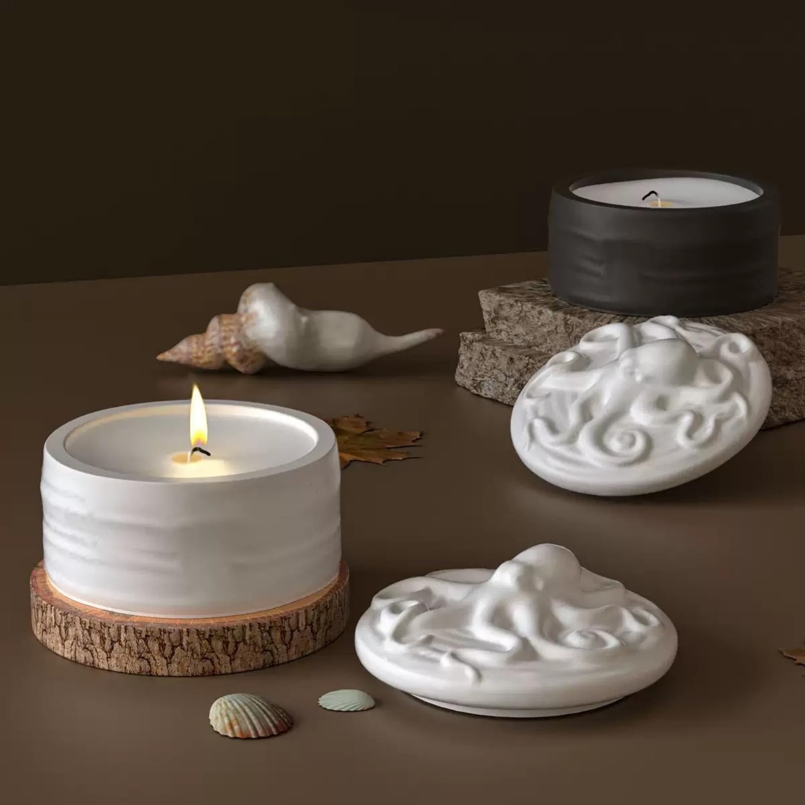 タコ型蓋付きキャンドルジャー用シリコンモールドセット、波模様 - Resin Ocean Wave Mold のレビューと価格